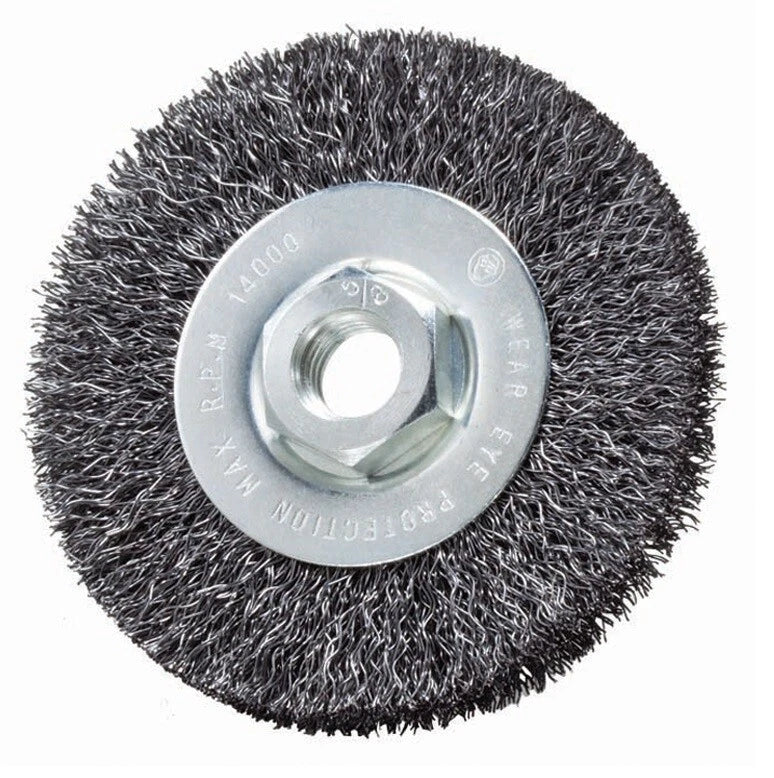 4" x 1/2" x 5/8-11" Crimped Wire Wheel Brush (Carbon Steel) Deburring Wire Brush