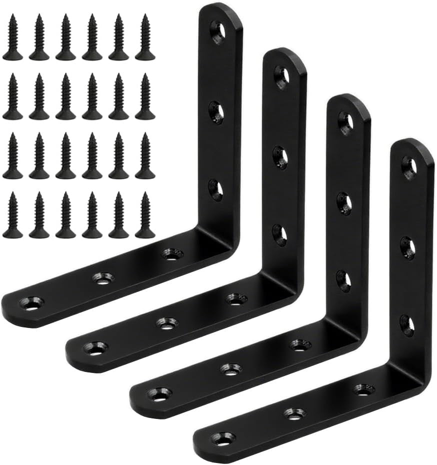 4 Pcs Black Stainless Steel L Bracket 3 X 3 Inch Metal Corner Brace