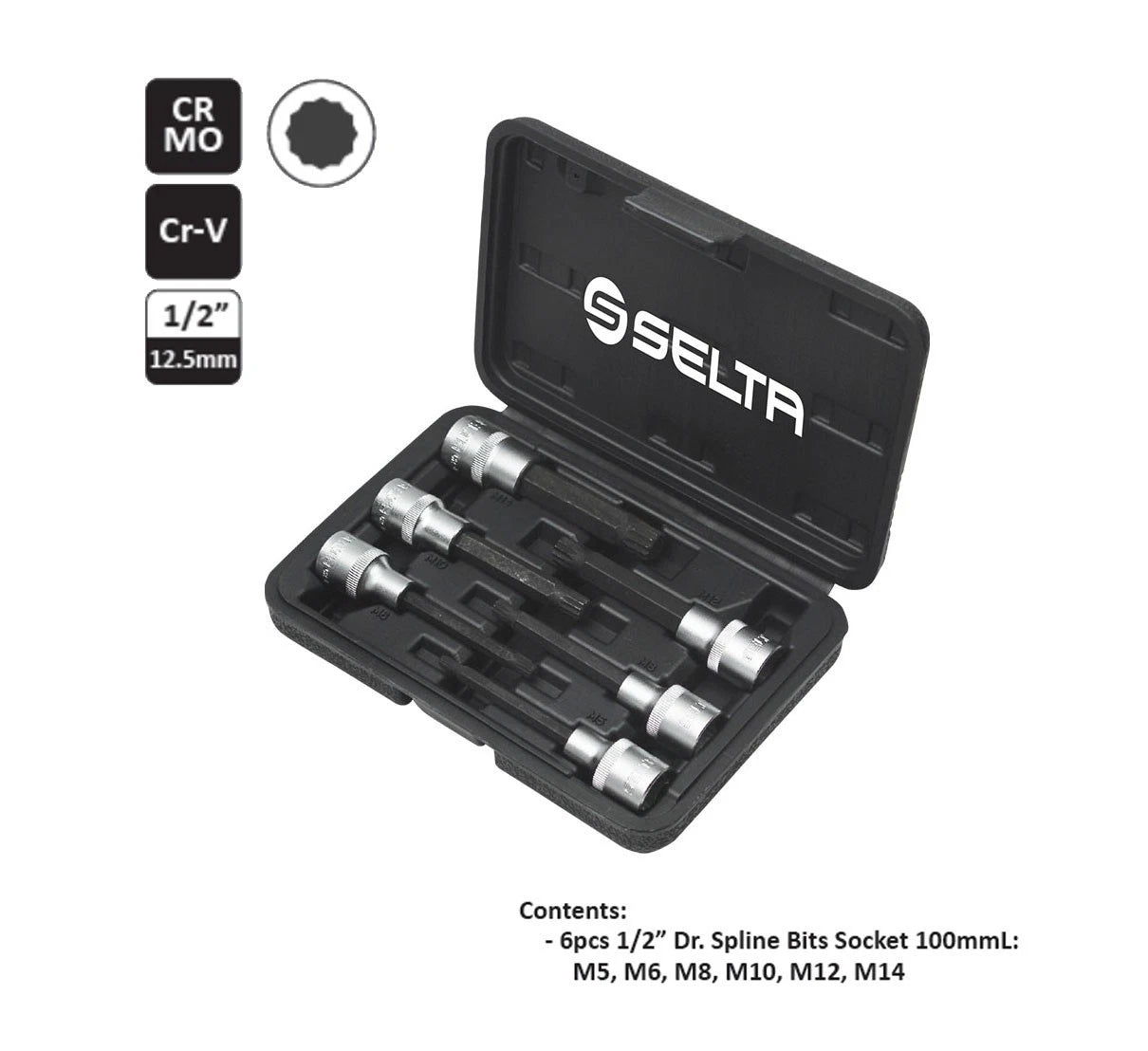 Selta Taiwan 1/2" Dr Cr-mo 100mml 12pt Spline | Built Supply Co