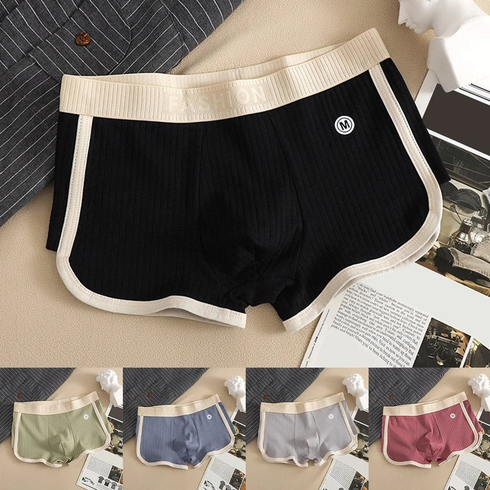 Men's Cotton Boxer Shorts Solid Color Breathable Trunks Underwear For