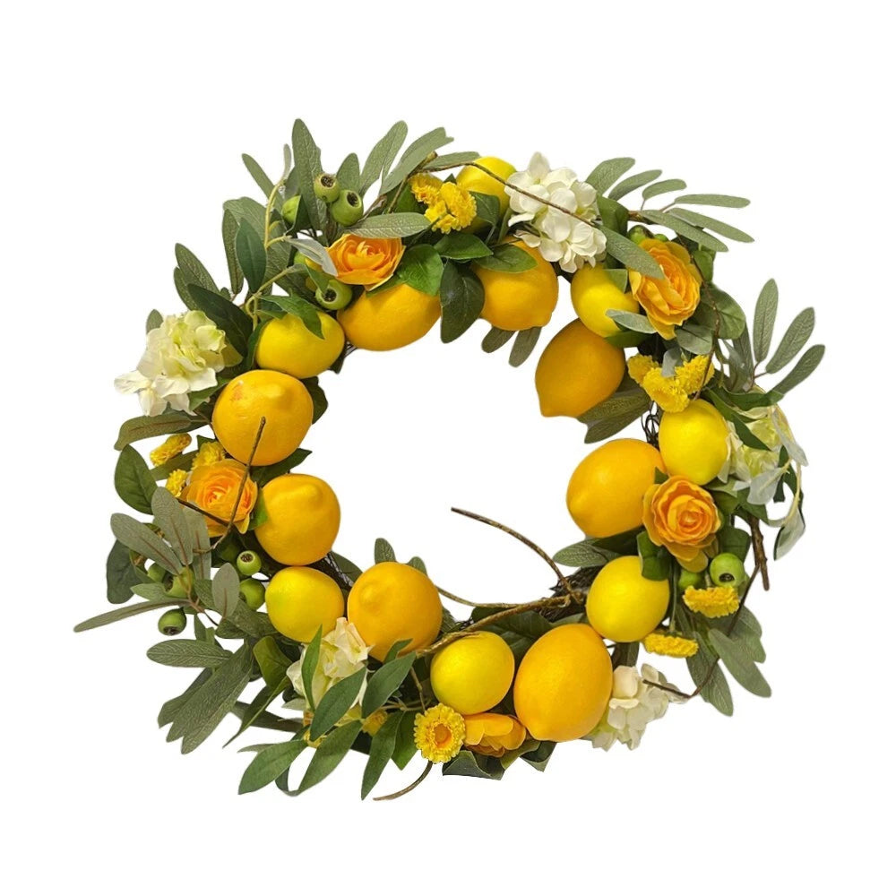 Summer Wreaths Silk Floral For Front Door 22" Lemon Wreath With Lemon