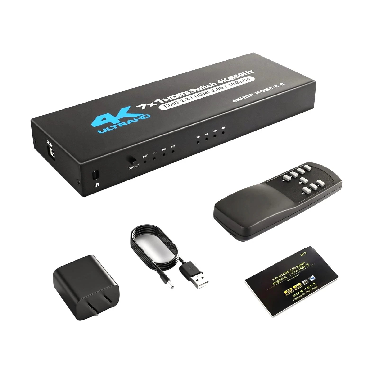 7 In 1 Out Hdmi2.0 Switcher With Ir Remote 4k@60hz | Built Supply Co