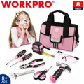 WORKPRO 9Piece Kid Real Hand Tool Set Junior Tool Kit Children DIY Building Pink