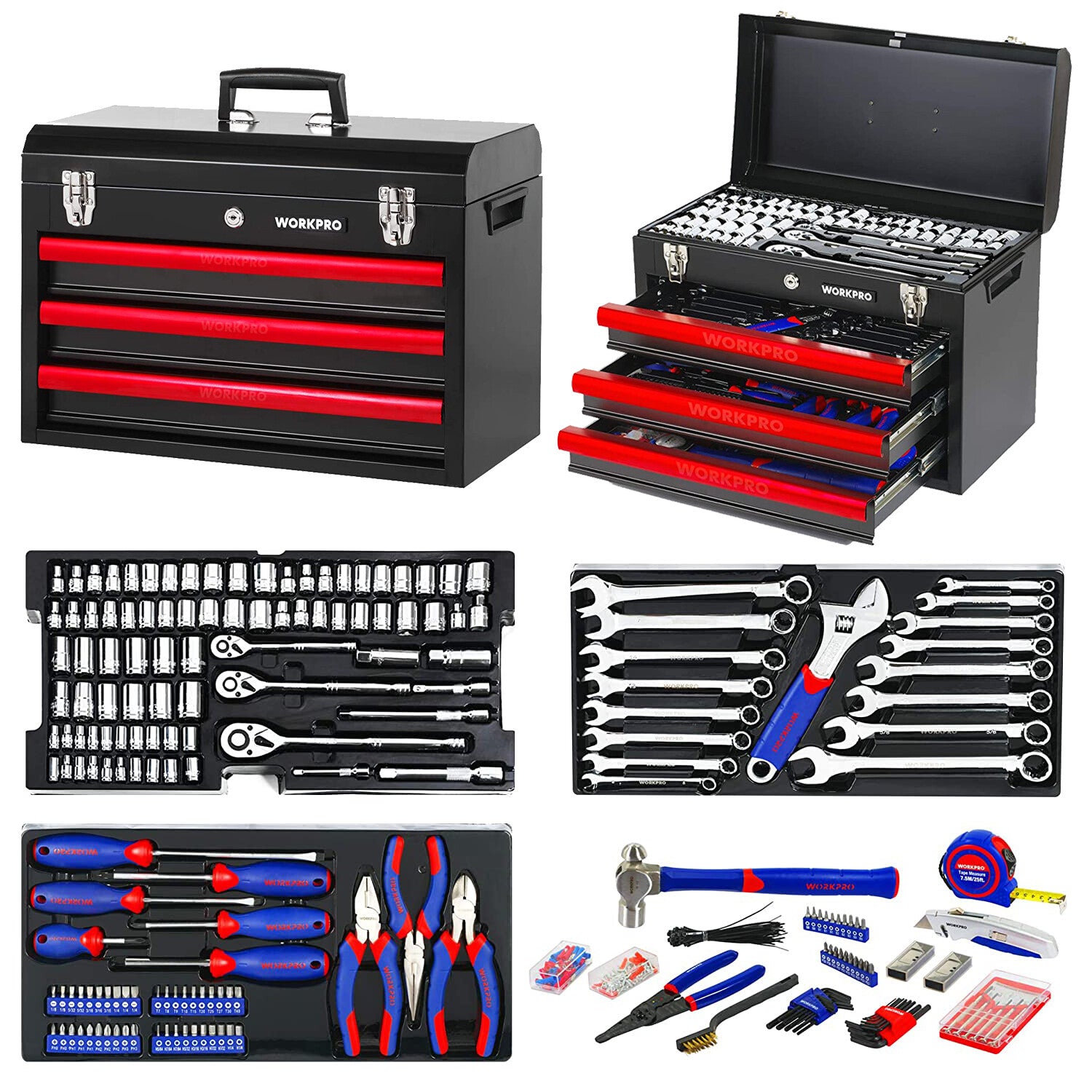 WORKPRO 408 Piece Mechanics Tool Set Socket Wrench Set by WORKPRO