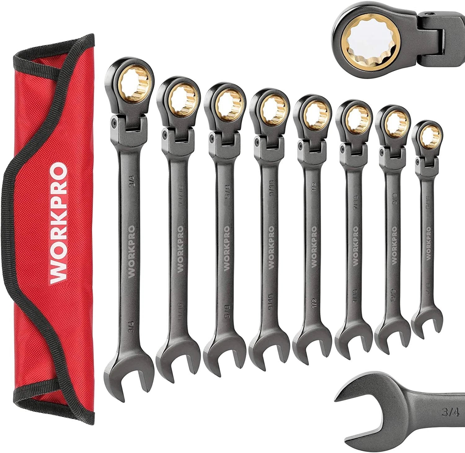 Workpro 8-piece Flex-head Ratcheting Combination Wrench Set Sae 5/16