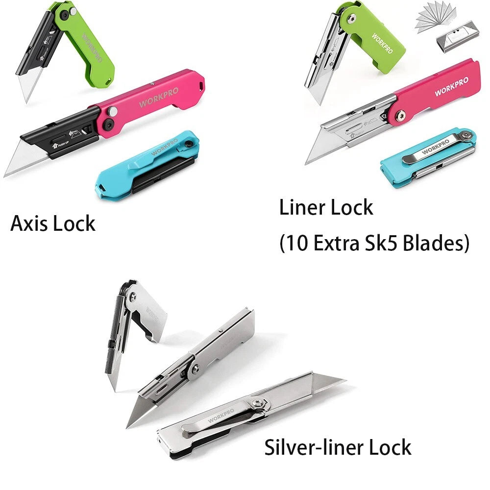 Workpro 3-packs Folding Utility Knife Box Cutter Pocket Knife Quick