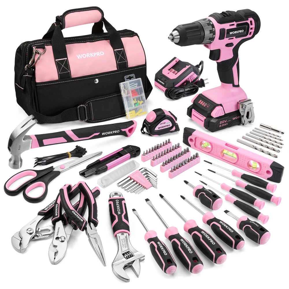 Workpro Home Tool Kit Drill Tool Set 20V Cordless Drill Gun Kit