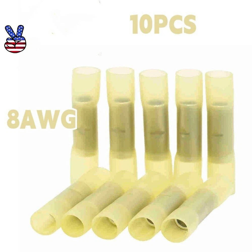 Waterproof Wire Butt Crimp Connector Heat Shrink Yellow 8awg Terminals