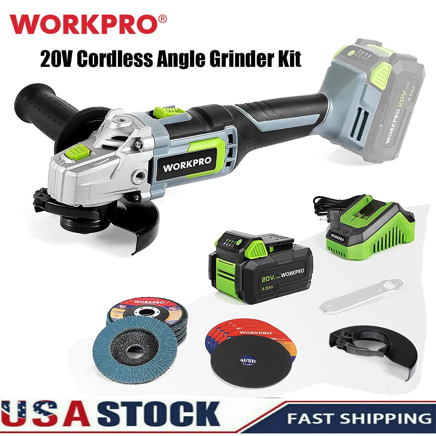 Workpro 20V Cordless Angle Grinder Kit 4-1/2 Inch | Built Supply Co