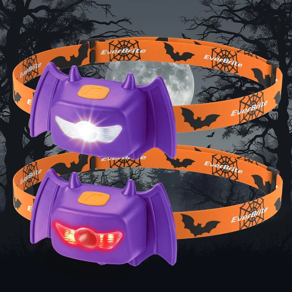 EverBrite 2PC Halloween Bat Headlamp 3 Mode Head Lamp with Warm/Red/Strob<wbr/>e Light