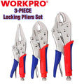 WORKPRO Locking Pliers Set 3PCS 6-1/2" Straight Jaw 7" Curved Jaw 10"