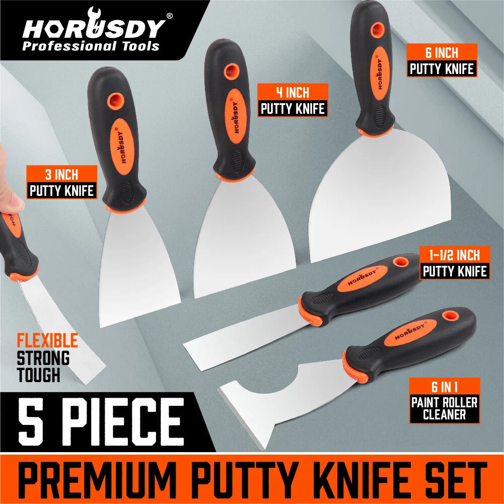 5 Pcs Putty Knife Set Drywall Knife Painter Stainless steel 1.5" 3" 4" 6" 6 in 1