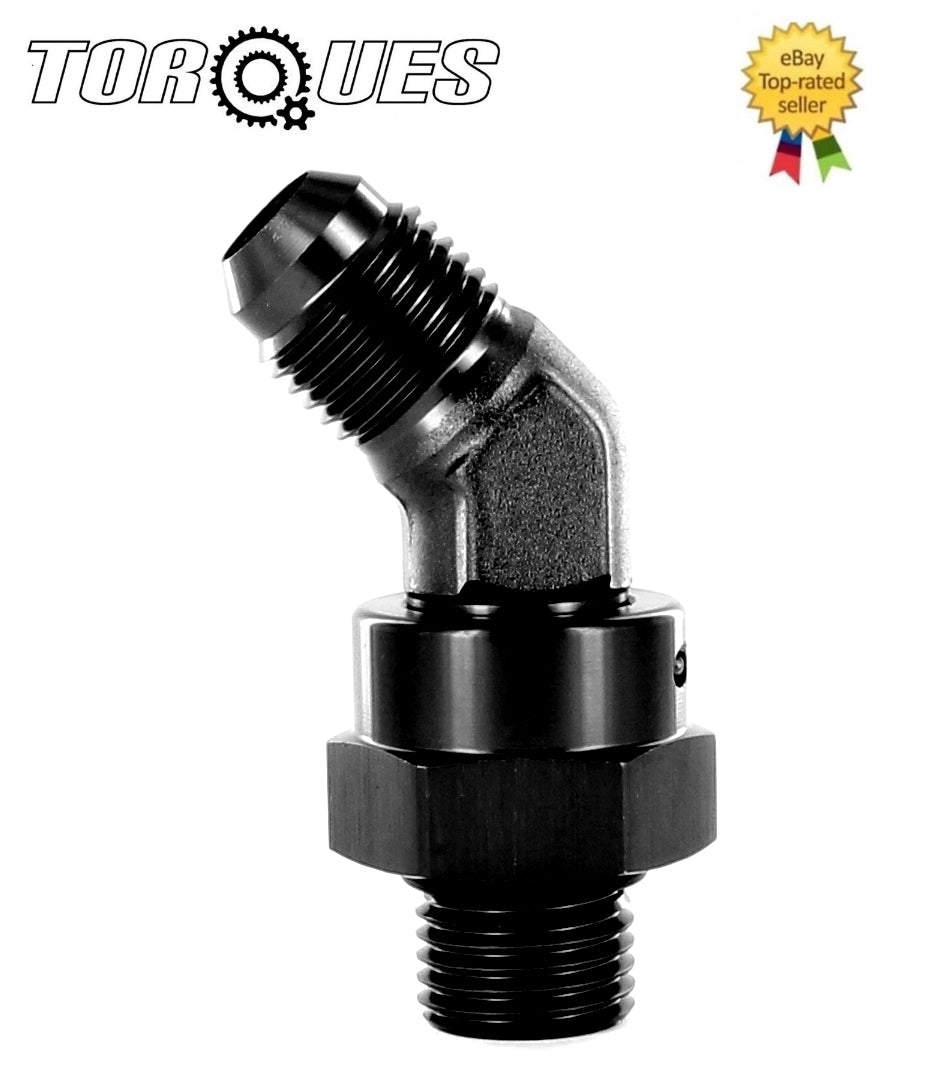 An -6 (an6 an 06) to Orb-6 O-Ring Boss 45 Degree Forged Swivel Adapter
