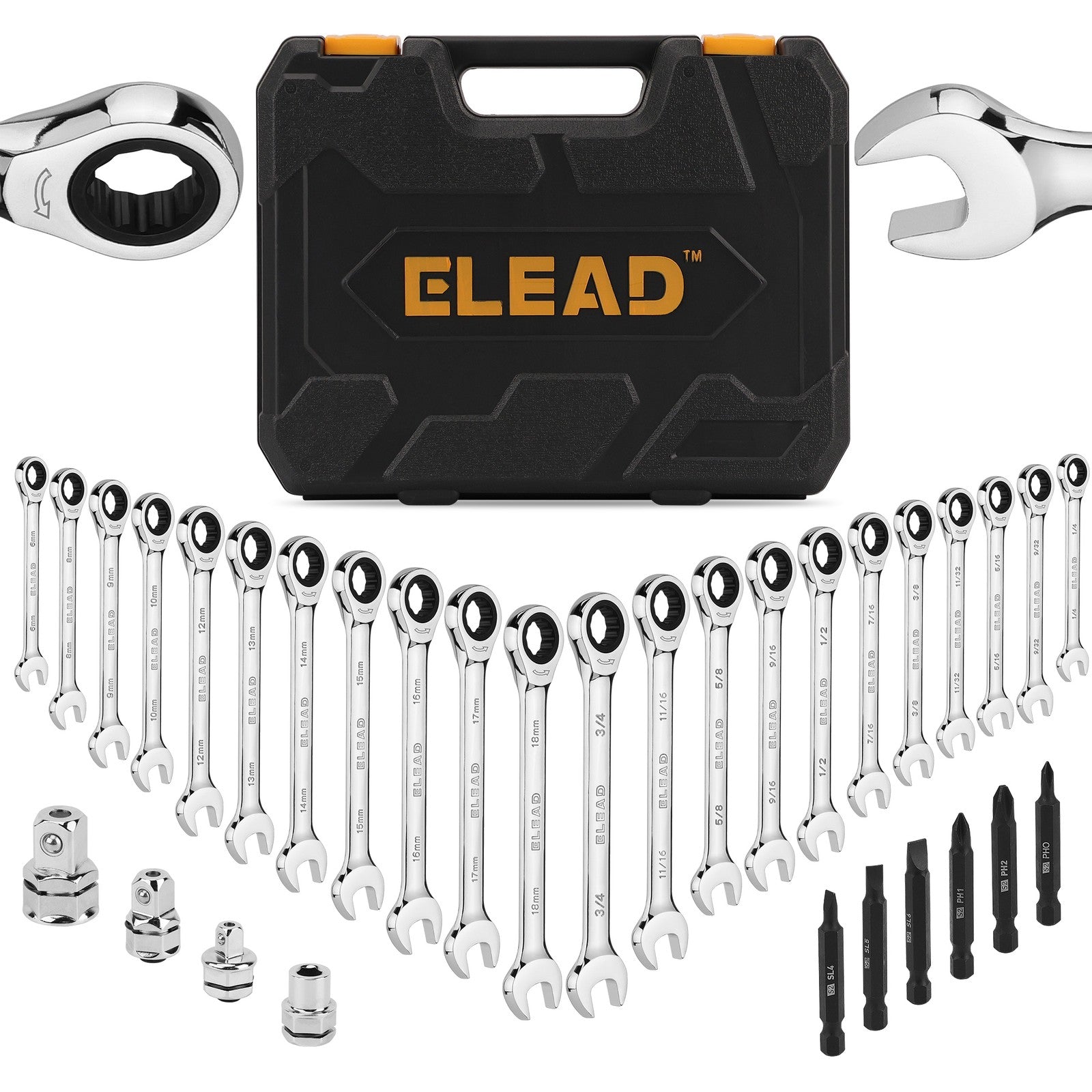 32PC Combination Ratchet Wrench Set Sae & Metric 72-Tooth