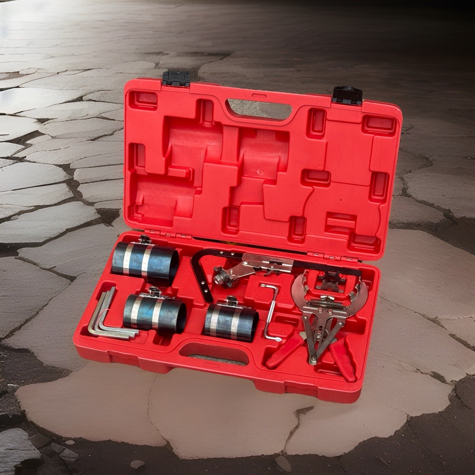 Piston Ring Service Tool Set with Adjustable Ring Compressor