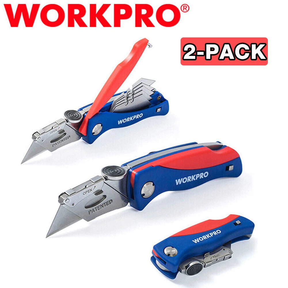 Workpro 2-packs Folding Utility Knife Set Box Cutter Knife W/ Extra