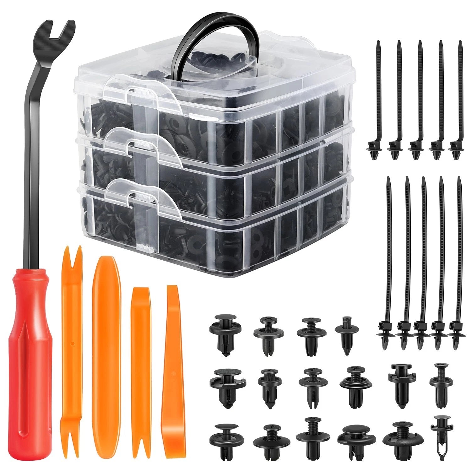 Nylon 620 Retainer Clips + Fastener Removal Tools W/storage Box Fit