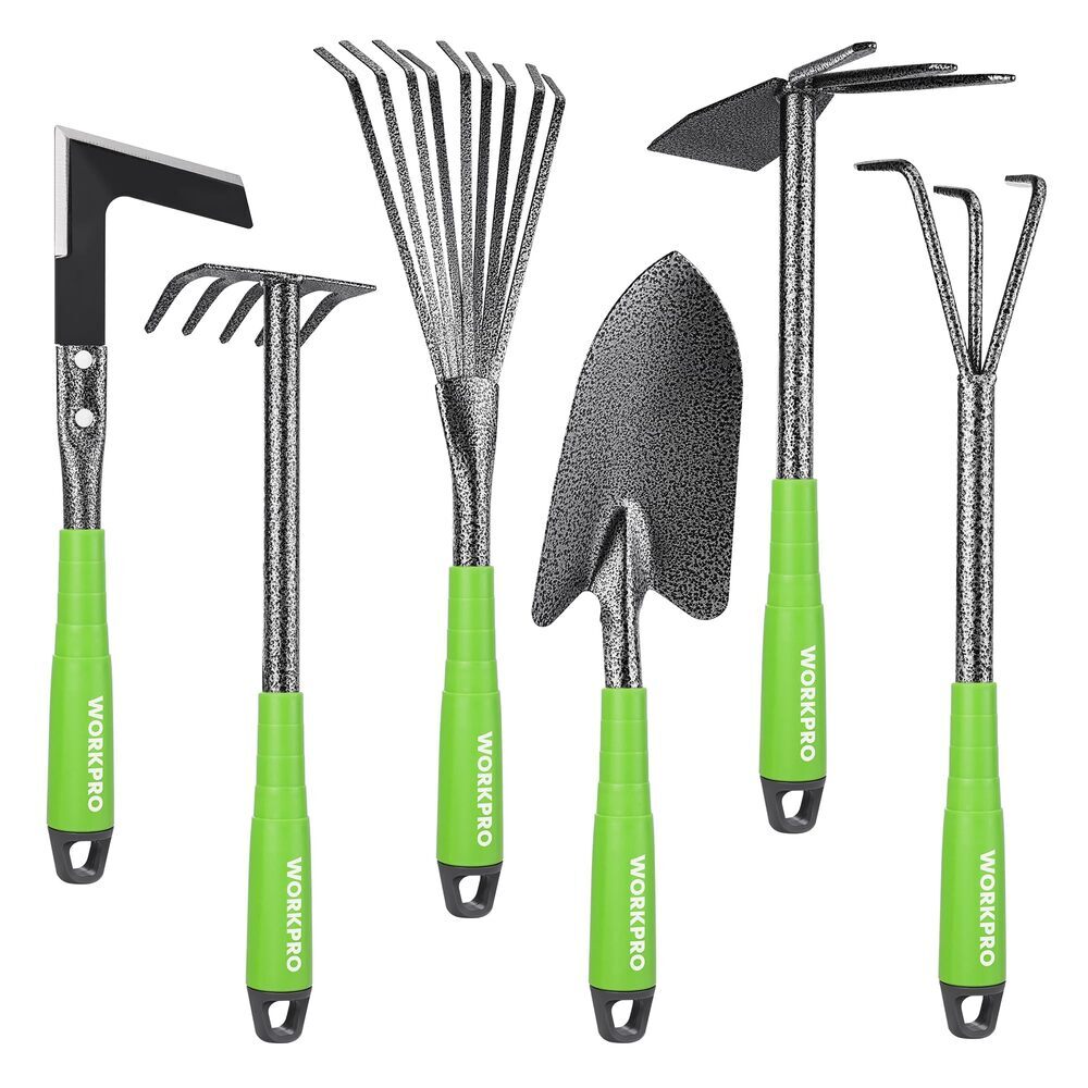 WORKPRO 6PCS Trowel Rakes 2-in-1 Hoe Crack Weeder Heavy Duty Gardening