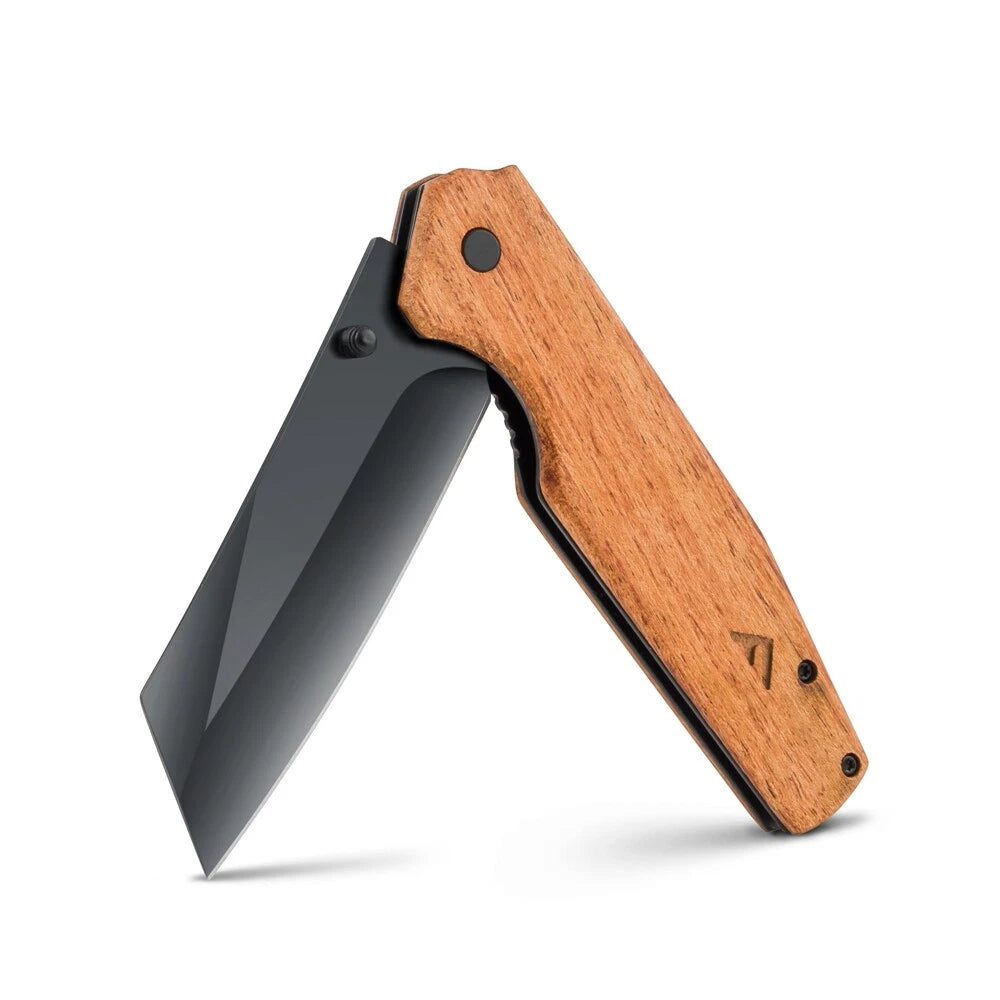 FLISSA Folding Utility Knife Wood Handle 4.75 Reverse Tanto Folding Pocket Knife