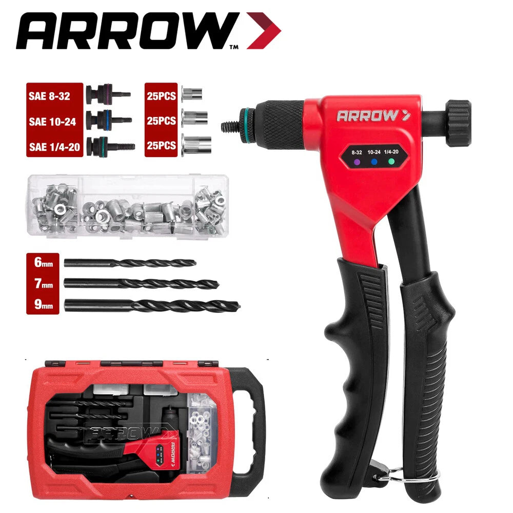 Arrow Rivet Nut Tool 8" Rivet Nut Gun Kit Mandrels Rivnuts Drills