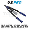 Us Pro Tools Long Arm Hand Riveter Double Handle 3.2-6.4mm 5478