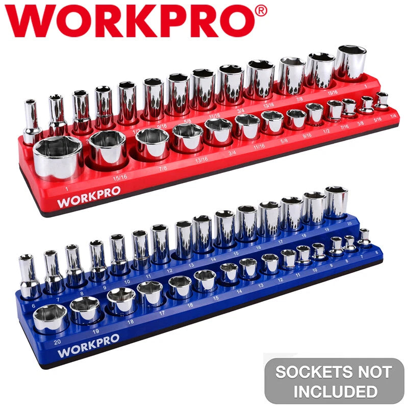 WORKPRO 3/8" Magnetic Socket Organizer Set 2PCS SAE &amp; Metric Socket Holder Carts
