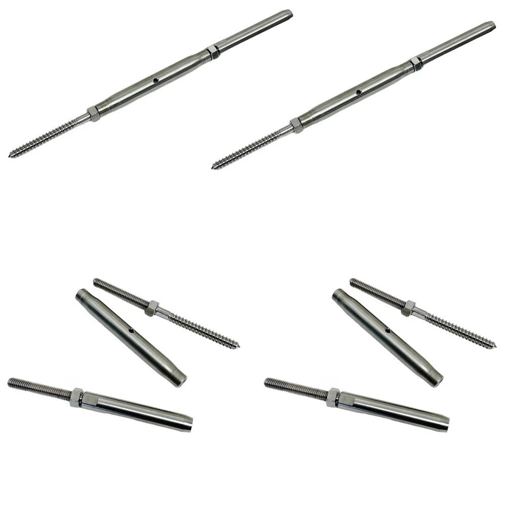 5/16" Threaded Lag Swage Stud Turnbuckle For 1/4" Cable Stainless