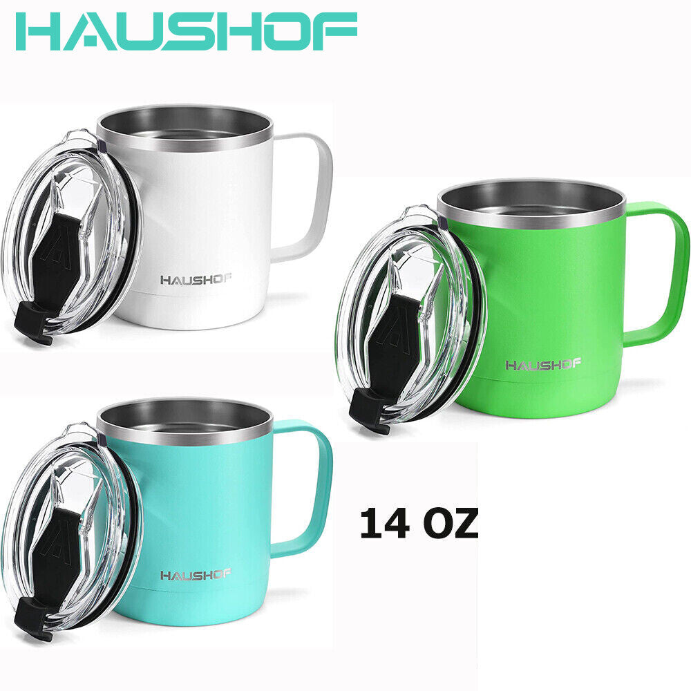 HAUSHOF White/Blue/Green 14oz Coffee Mug Insulated Coffee Mug Travel