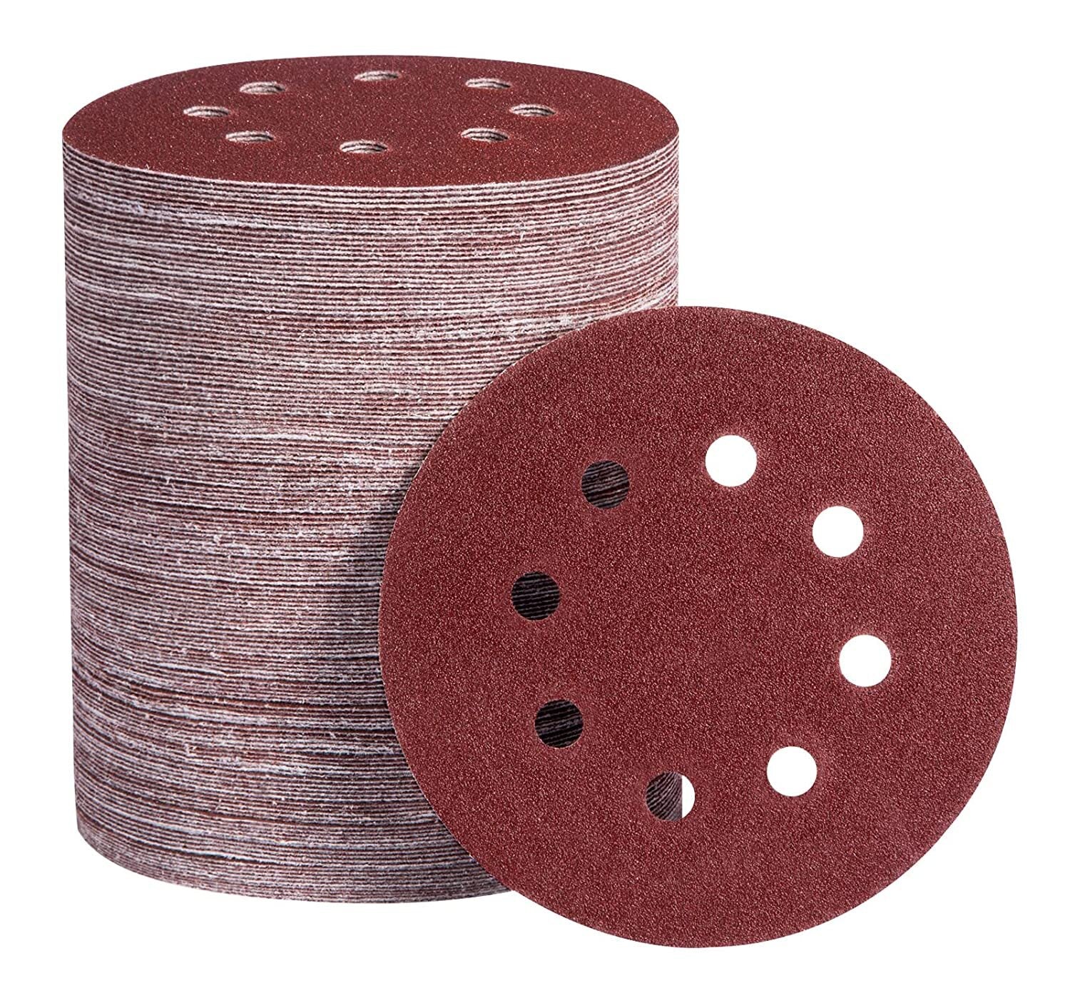 100x 5inch Sanding Discs 120 Grit Hook Loop 8-Hole Orbital Sander