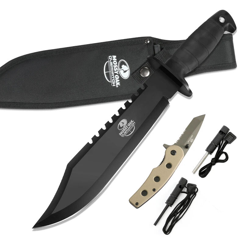 Mossy Oak 15" Survival Bowie Fixed Blade Knife W/sheath Sharpener &