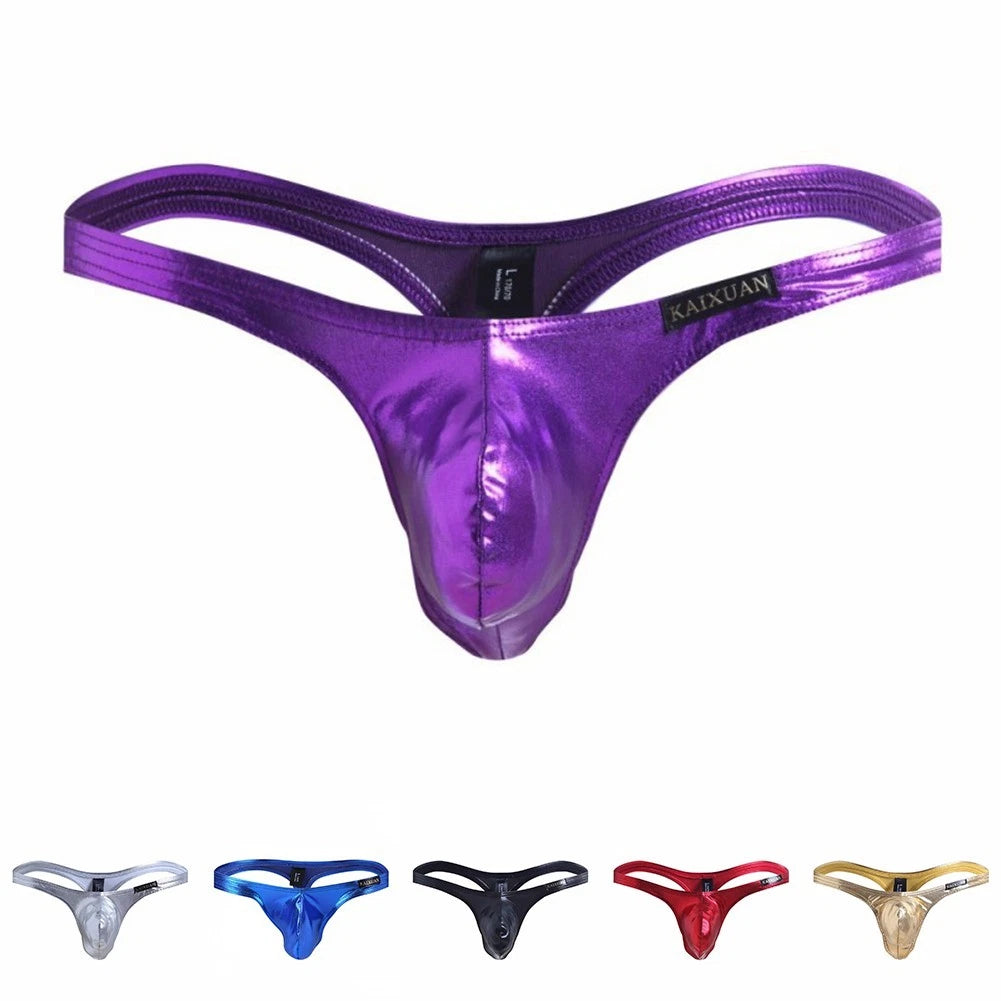 Mens Sexy Low Waist Breathable G String Shiny Underwear Thongs Solid