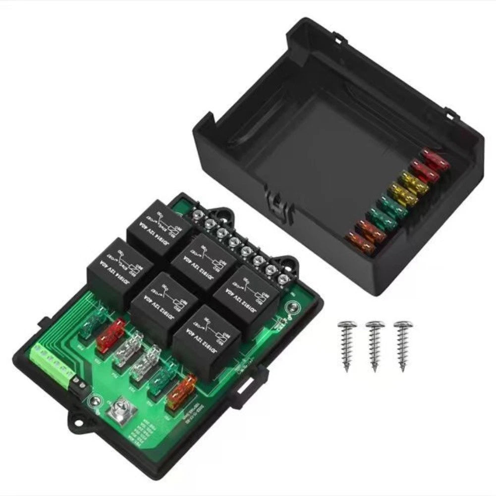 12V Fuse Relay Box With 6 Way Relay And 14 Blade Fuses For Auto