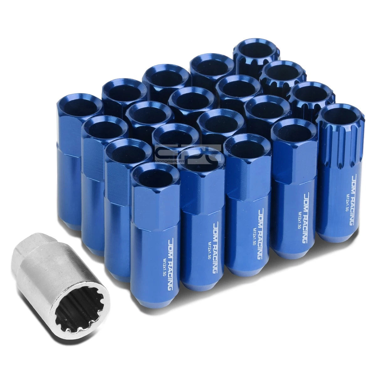 Aluminum Blue 16 Lug+4 Lock Nuts+adapter M12x1.5 20mm Od/60mm Tall