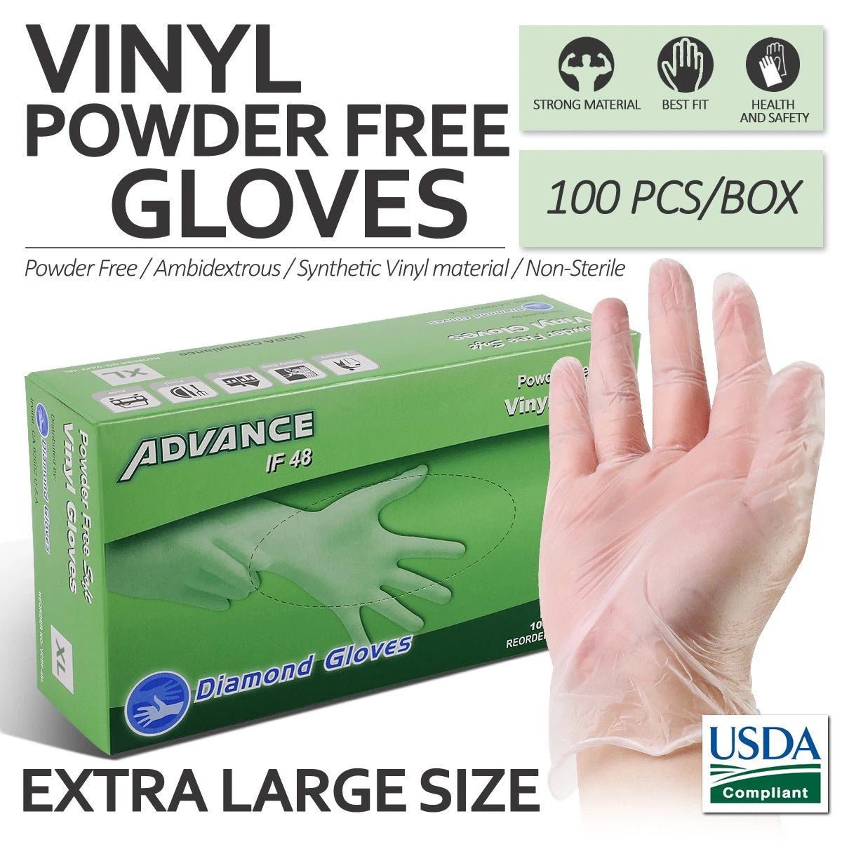 Clear Vinyl Hand Gloves - /Box - Latex & Powder Free Non-sterile -