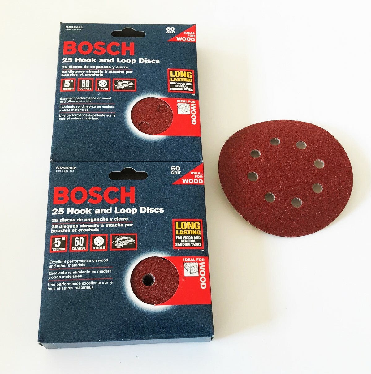 50 BOSCH 5" HOOK AND LOOP 8 HOLE SANDING DISCS 60 GRIT