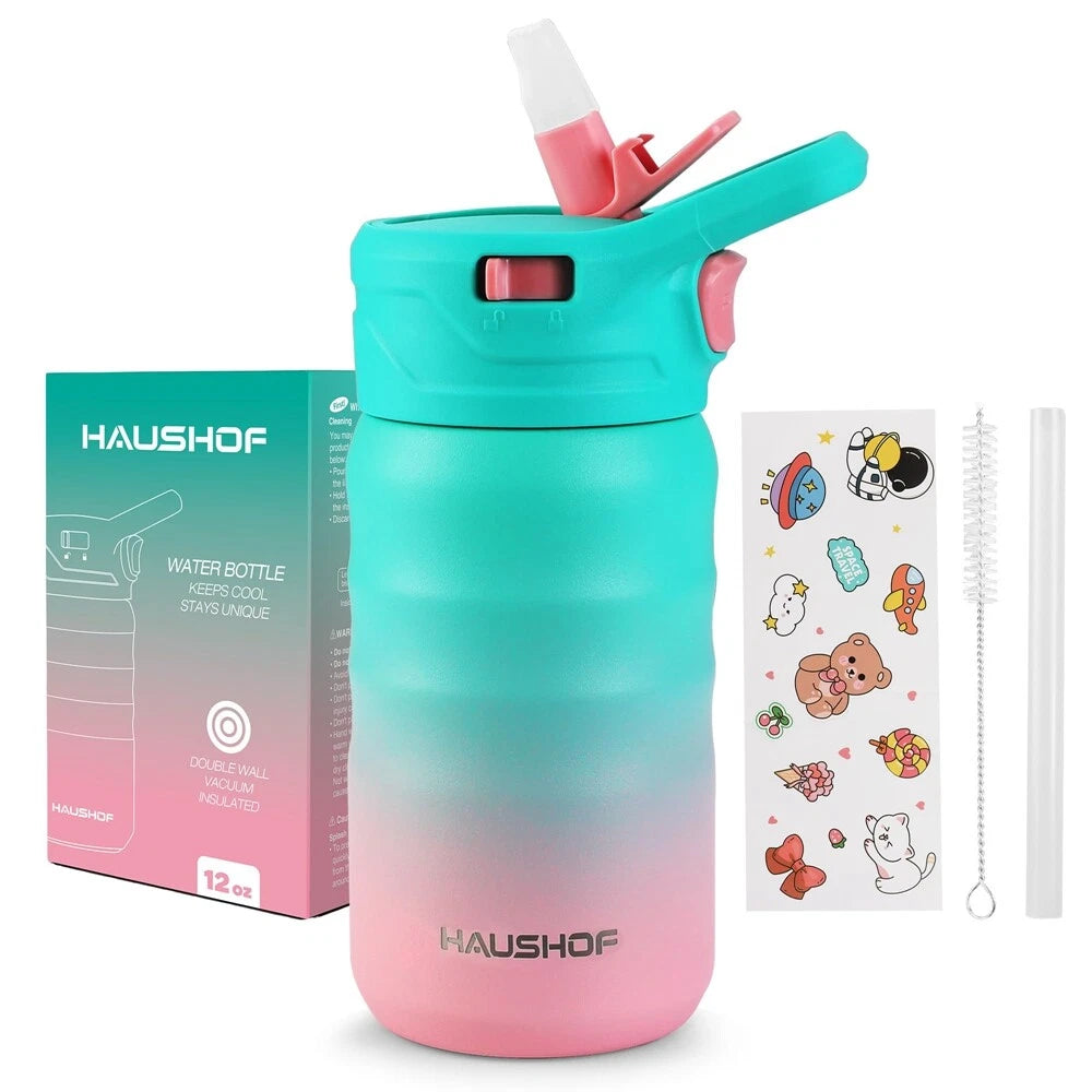 HAUSHOF 12 oz Kids Water Bottle Stainless Steel Vacuum Double Wall Insulated Cup