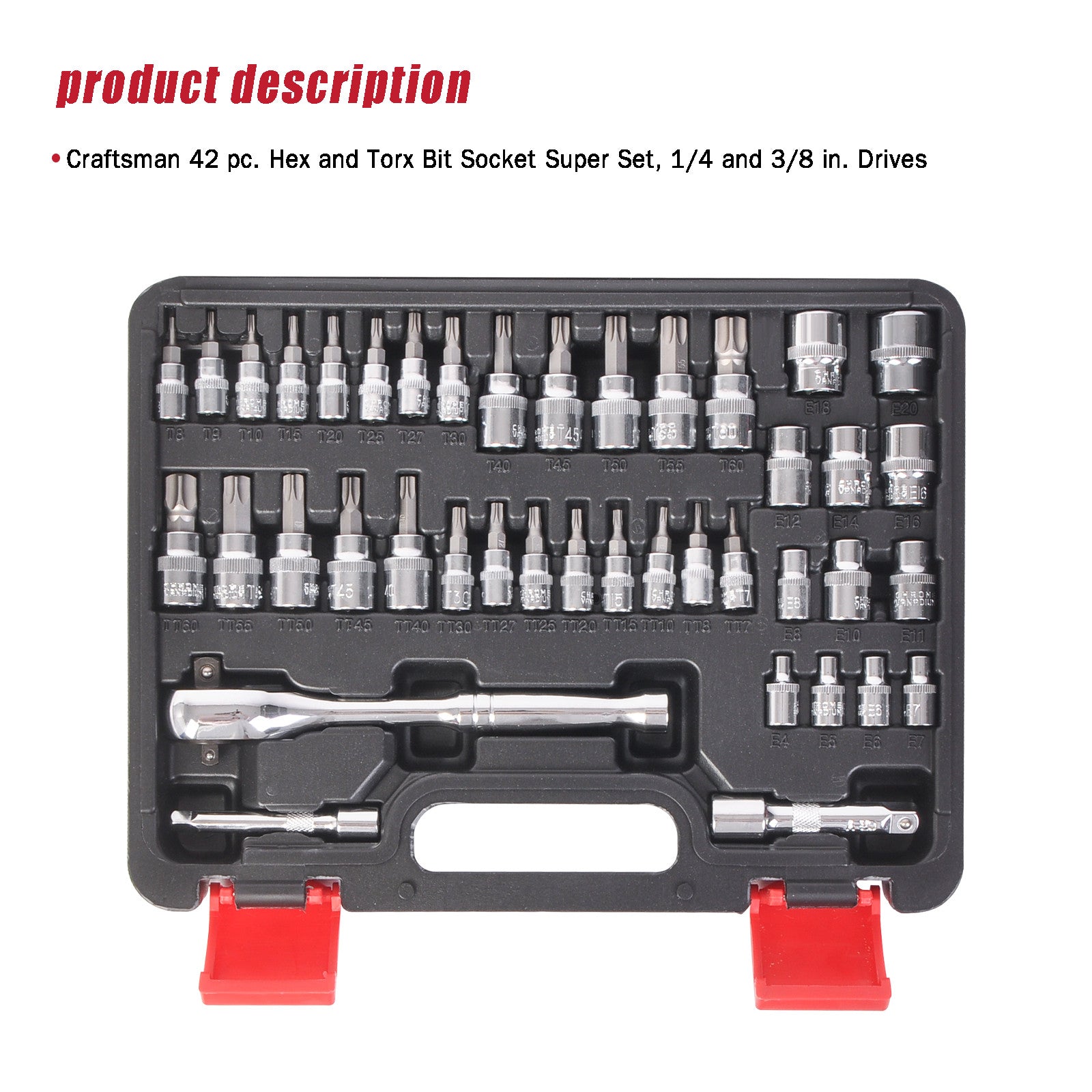 1/4 & 3/8" Drive HEX and Torx Bit Socket Set Ratchet Wrench Tool Craftsman 42pc