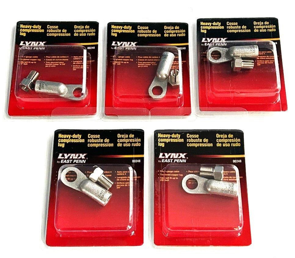 5 LYNX DEKA 4 GAUGE HEAVY DUTY COMPRESSION LUG RING TERMINALS TIN COPPER #00248O