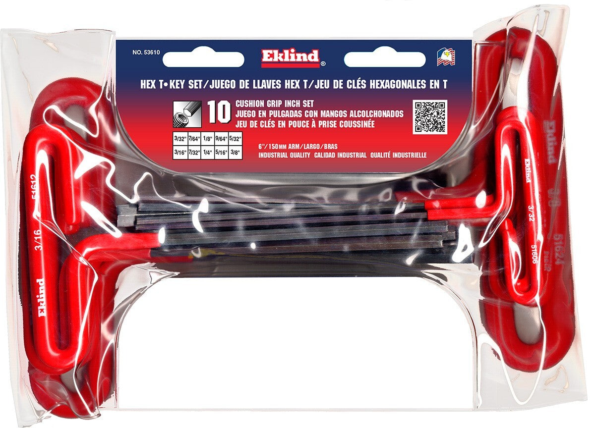 Eklind SAE Hex T Handle Wrench Set 10pc 3/32"-3/8"