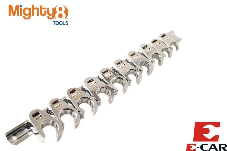 E-CAR Taiwan 10pc 3/8" Dr 12PT Crowfoot Wrench:10-11-1<wbr/>2-13-14-15-16-<wbr/>17-18-19mm