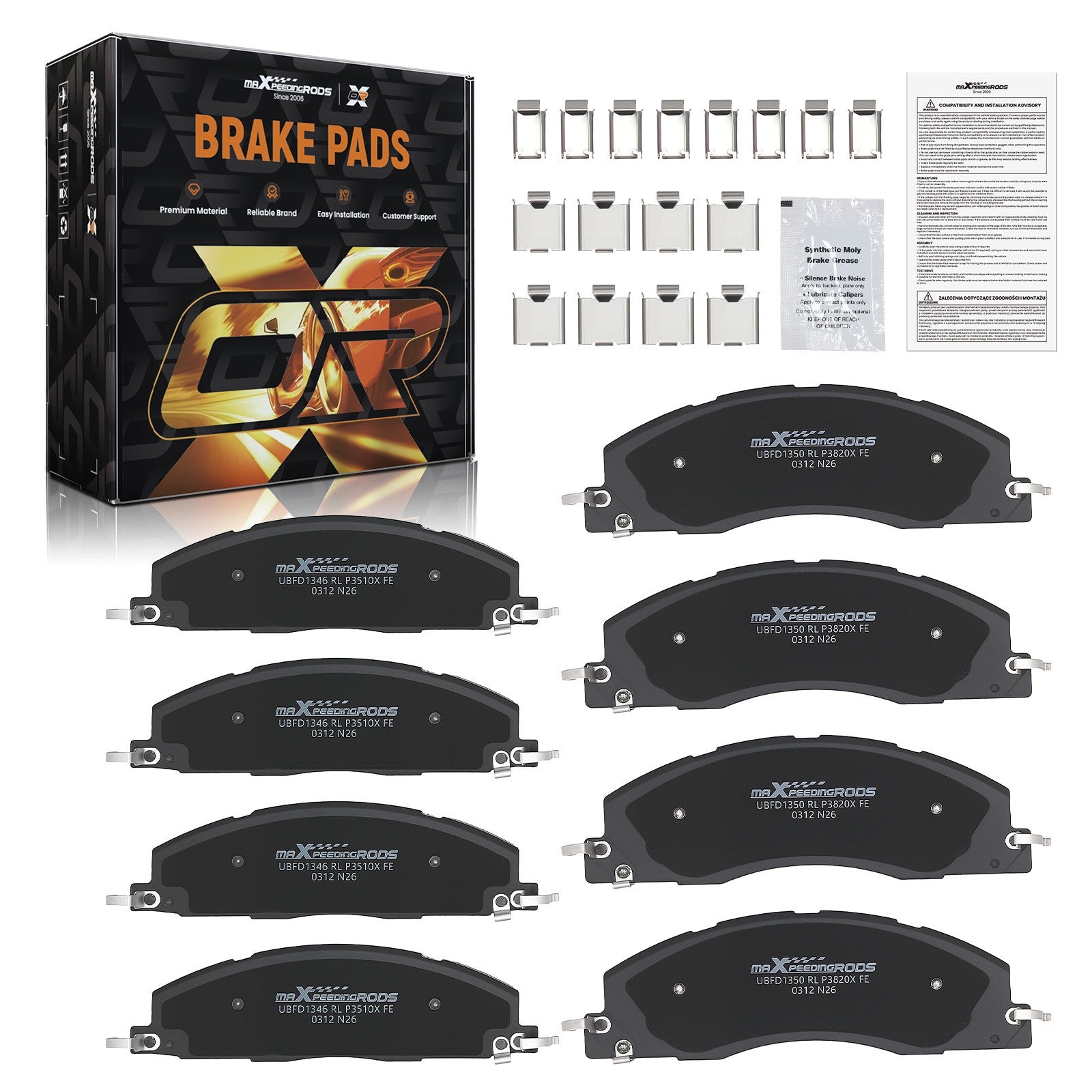 8x Front Rear Brake Pads Kit for Dodge Ram 2500 3500 2009-2010
