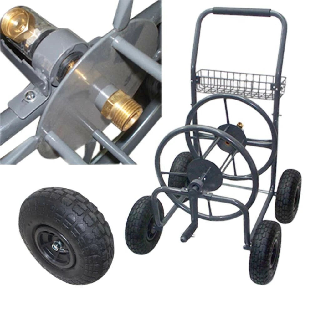 Garden Hose Reel Cart 225ft 5/8" Hose Heavy Duty Steel Frame With 10"