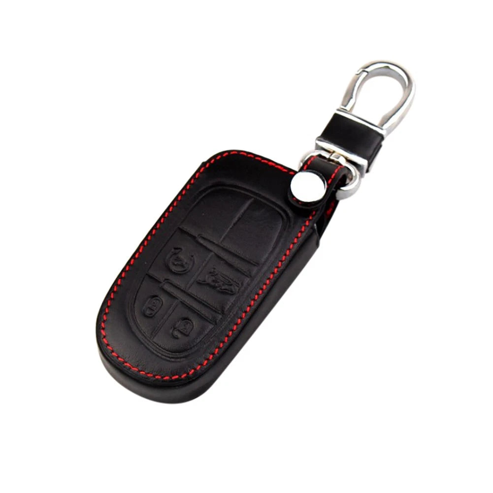 Black Leather Car Key Fob Protective Case Cover Shell For Jeep Grand