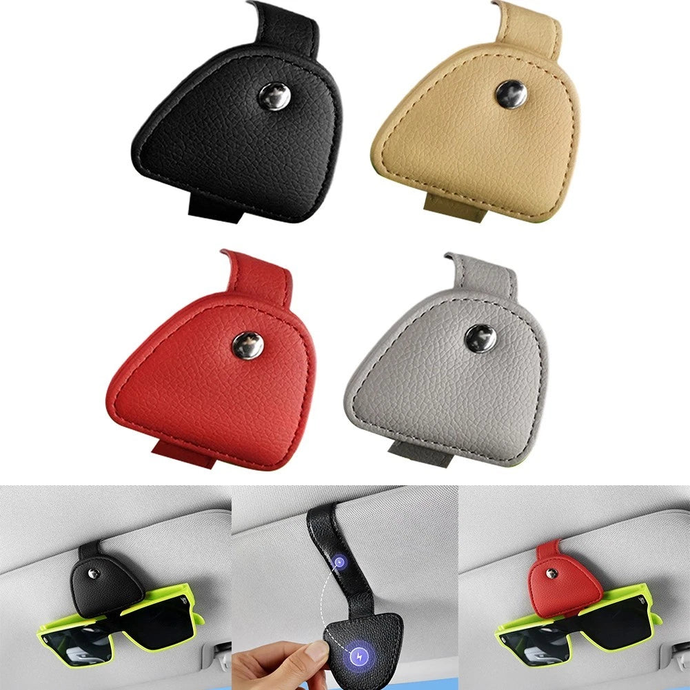Pu Leather Magnetic Glasses Holder Clip For Car Sun Visor Simple