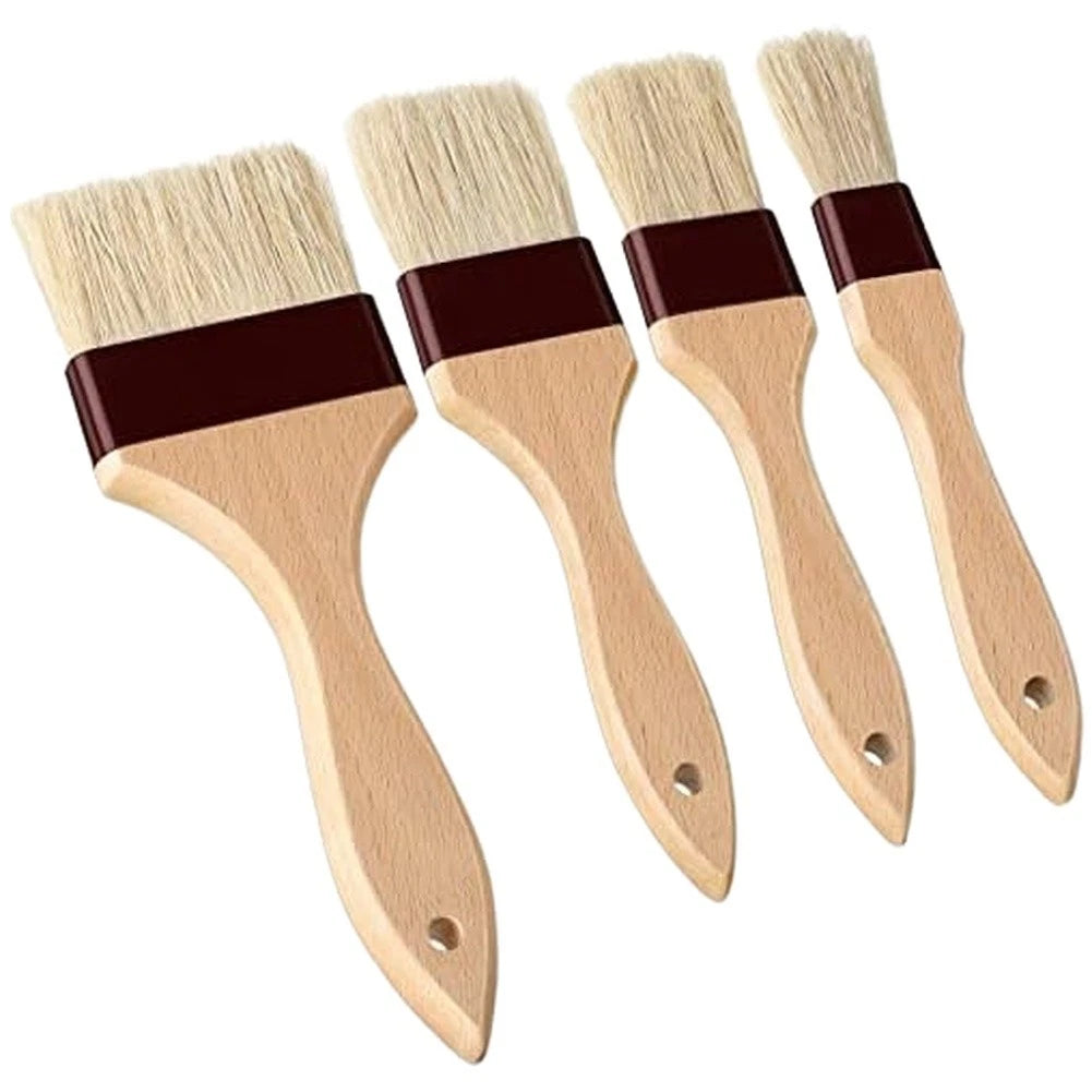 Natural Wood Basting Brush Set Heat Resistant With Hanging Storage