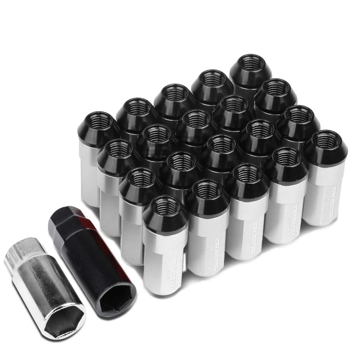 M12x1.5 53mm Tall 23mm Od Silver Aluminum Jdm Lug Nuts With