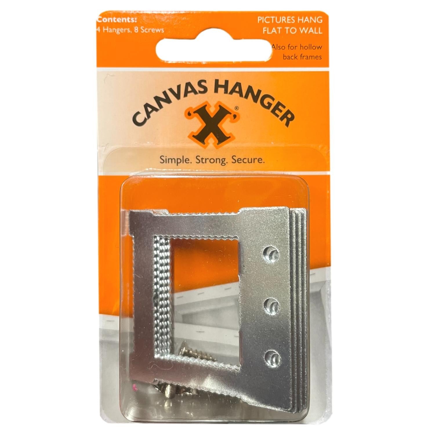 X-Hooks Canvas Picture Hangers 4 Pack + Screws Flat to Wall