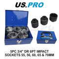 Us Pro Tools 3/4" Dr 6pt Impact Socket Set 55-70mm 7583