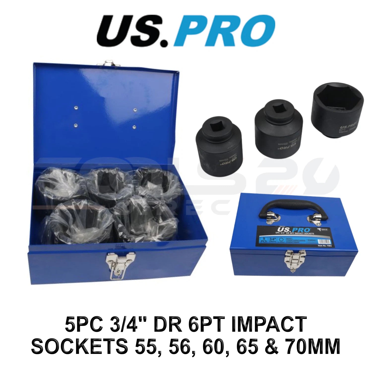 Us Pro Tools 3/4" Dr 6pt Impact Socket Set 55-70mm 7583