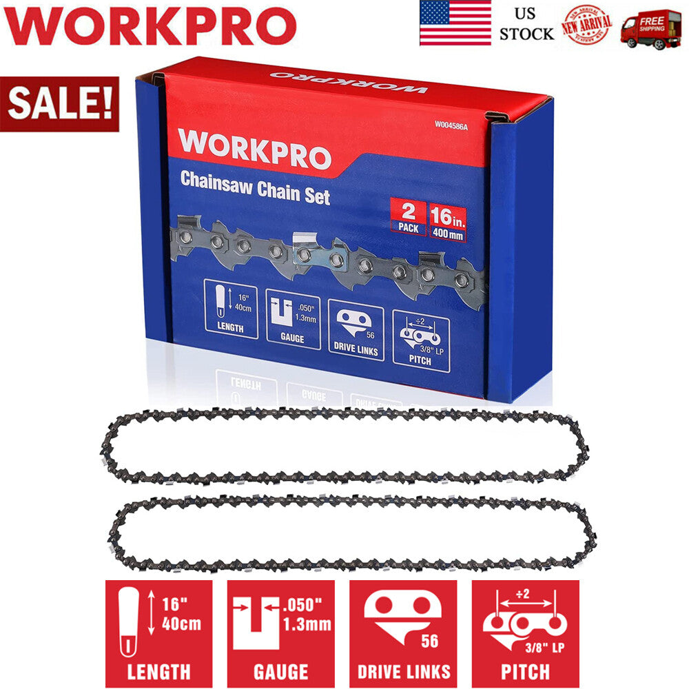 WORKPRO 2 PCS Chainsaw Chain for 16-Inch Bar 56 Drive 3/8" P